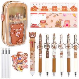 Wiz&Quirkz 155 Pcs Stationery Set With cute Bear Theme - Includes Gel Pens, Pen RefillsStickers,Ruler,Memo Notes, Sticky Tags, and Pencil Pouch,for Kid Teen School school supplies