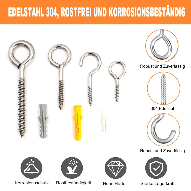 Rhimooay Screw Hooks, Small 304 Stainless Steel, Pack of 10,