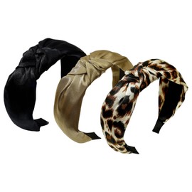 Yonchic 3-Piece Top Knotted Floral Pattern Headbands for Women & Girls, Cute Flower Print Knot Headband, Non Slip Fashion Hair Bands Hairbands (Coffee)