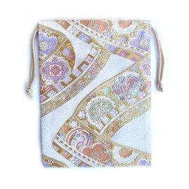 Goshuin Book Bag [Flower Escroll White] Goshuin Book Holder, 7.5 x 10.2 inches (19 x 26 cm), Small Items, Goshuin Book, Bag, Drawstring Bag, Made in Japan, Kinbrocade, Kyoto Kinoki, Nishijin Textile