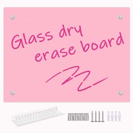 Pink Glass Dry Erase Whiteboard, 12" x 16" Frameless Glass White Board for Home,School,Office,Pink Surface（Glass BB-PK-3040）