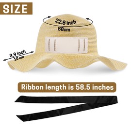 GNEGNI LIFE Sun Hats Women, Wide Brim Hat Straw Beach Hats Sun Protection Summer Hat Foldable Floppy for Women Travel Holiday (Cream Yellow & Black Ribbon)