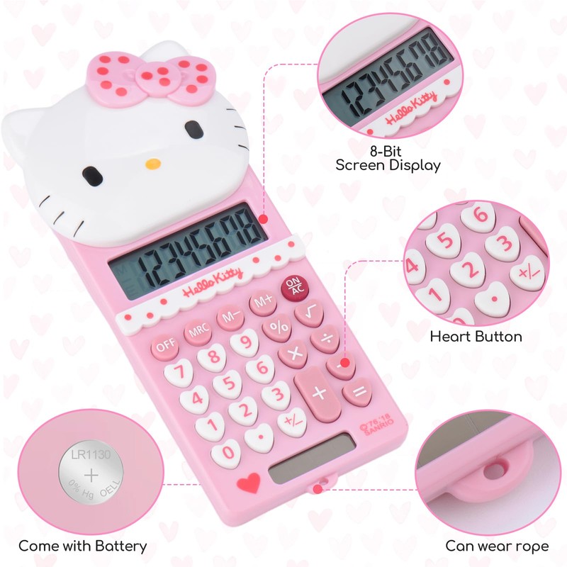 Cute Kids' Mini Calculator - 5.9 x 2.6in, LCD Display,