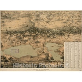 Historical Map, 1860 Panorama de Mexico a Puebla, con Todos Los caminos, rios, poblaciones y Montes, Vintage Wall Art : 44in x 35in