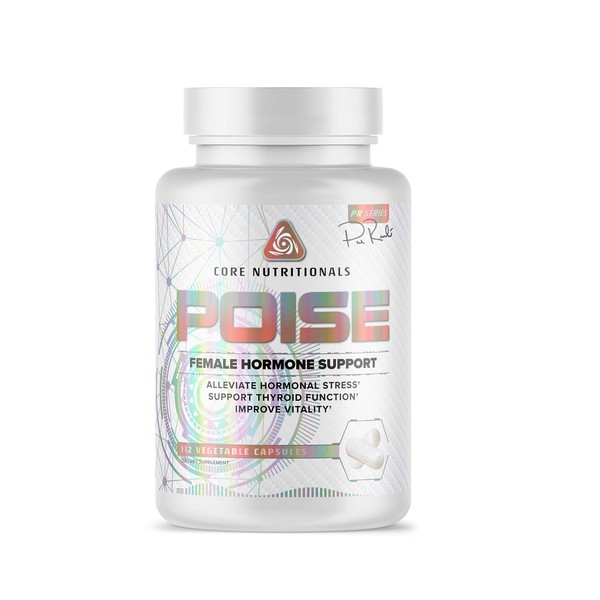 Core Nutritionals Poise - Hormona femenina, tiroides y soporte para el estrés, minerales y hierbas para aliviar los síntomas menstruales, 112 cápsulas