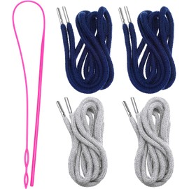 Drawstring Cords Replacement Drawstrings with Easy Threader for Sweatpants Shorts Pants Jackets Coats (Grey, Navy Blue)