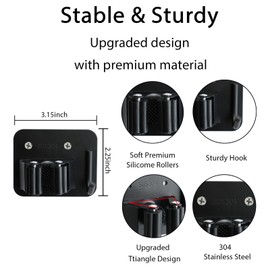 Bntyok 5 Pack Broom Holder Heavy Duty Stainless Steel Broom Hanger with Hooks Screw Drilling Rust Resistant Mop and Broom Holder Wall Mount for Bathroom Kitchen Laundry Room Garage - Black