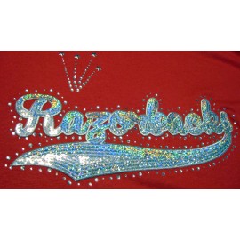 Embroidered Sequin Rhinestone Patch Razorbacks Arkansas Iron On Hotfix Silver