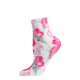 MeMoi Women's Pink Pansy Floral Printed Anklet Sock White 9-11