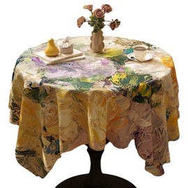 auons Vintage Tablecloth Square Oil Painting Flower Printed Table Cloths, Cotton Linen Waterproof Wipeable Coffee Table Cover, 36x36 inch