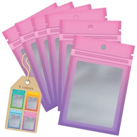 Funfery 100 Pcs Resealable Smell Proof Bags for Food Storage,Clear Cute Mylar Bags for Small Business Foil Pouch Ziplock Packaging Bags for Sample Jewelry Eyelash Gloss(Pink Purple,2.7X3.9in)