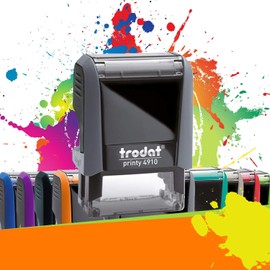 Trodat Printy 4910 Self-Inking Ink Pad - Personalise Stamp Pad with Desired Text - 2 Lines - 26 x 9 mm - 10 Colours Available (Grey - Grey)