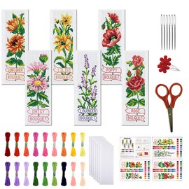 FREEBLOSS 6 Set Cross Stitch Bookmark Kits Optical Illusions Pattern Stamped Embroidery Kit Stitch Bookmarks DIY Book Marks Printed Cross Stitch Kits with Instructions for Beginners Adults 8''x2.4''