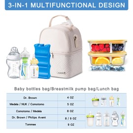 BABEYER - Bolsa enfriadora de leche materna con bolsa de hielo, se adapta a 6 biberones de hasta 9 onzas, bolsa enfriadora de leche materna con correa para el hombro para enfermería, mamá, guardería,