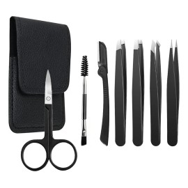 Kit 7pzs Pinzas Para Cejas Profesionales Con Tijera Curvadas Negro Pinzas Para Cejapinzas Cejas Profesionalespinzas Para Cejas