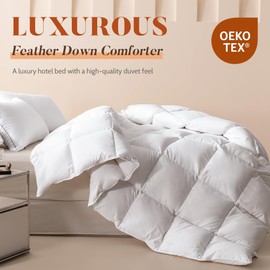 Cosybay Queen Goose Feather Down Comforter, Ultra Fluffy Down Duvet Insert Queen Size, All Season White 100% Cotton Cover Luxury Hotel Bed Comforter with Corner Tabs, 90"x90"