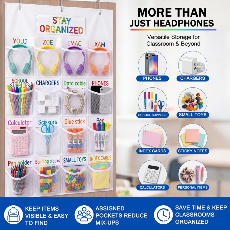AmazingSpark 1 Pcs 16 Pockets Classroom Headphone Storage Thickened Non-Woven