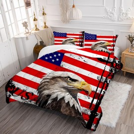 kxry Red and White Eagle USA American Flag Comforter Set Full Size Quilt for Boys Kids Teens US Stars Stripes Flags Bedding 1 Comforter + 2 Pillow Cases