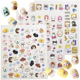 Pegatinas de uñas 5D para arte de uñas, 3 hojas de calcomanías autoadhesivas, linda mascota, pegatinas 3D para uñas, pegatinas para Uñas (gatos y perros 5D)