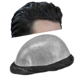 Healthlif Toupee Hair for Men Real Human Hair Mens Hair Piece PU Thin Skin Hair Replacement System Natural Toupee For Men Hairpieces 8"X10" #1 Jet Black 120% Density