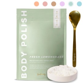 Bonblissity Body Scrub, Body Polish [FRESH LEMONGRASS] - Moisturizing & Exfoliating Body Scrub - Handmade, Eco-Friendly, Mess-Free with Gold Spoon, Gentle & Fluffy Texture, Made in USA