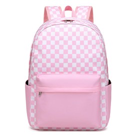 YAOLEOMG Checkered Backpack,Kids Backpack for Girls,School Bookbags Childs Back to School Bag Pink/White (Pink/White)