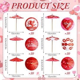 Chengu 300 Pcs Valentine's Day Cocktail Umbrellas for Drinks Valentine's Day Decoration Fruit Toothpicks Drink Umbrellas Cocktail Picks Paper Cupcake Topper Sticks for Party Appetizers Restaurant Bar