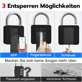 Padlock Fingerprint, Anweller Padlock, Weatherproof Padlock with Protective Case, Fingerprint and Bluetooth Unlock, for Door, Garage, School