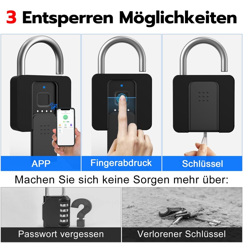 Padlock Fingerprint, Anweller Padlock, Weatherproof Padlock with Protective Case, Fingerprint