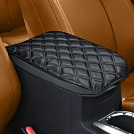 LLXXTYY Center Console Lid Armrest Cover Leather Compatible with Tacoma 2016 2017 2018 2019 2020 2021 2022 2023, Armrest Arm Rest Cover Pad Leather Middle Console Lid Seat Cover (Double-line Diamond)