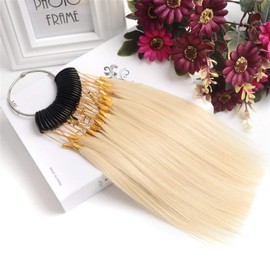 RemeeHi Hair Pattern for Testing Color, Hair Color, Sample Rings with Gold Buckles, Real Human Hair for Salon, 30 Strands/Set Beige 10°