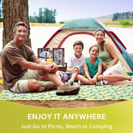 ADRIMER Picnic Blanket 57" x 79", Outdoor Waterproof Picnic Mat, Portable Beach Blanket for Family, Beach, Park, Camping, Hiking, Flying Leaflet