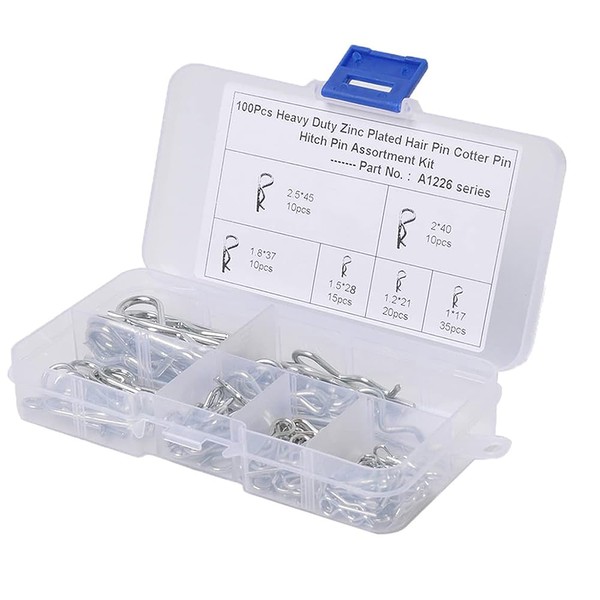 LOYELEY R Pin Snap Pins, 100 Pcs Snap Pins, Cotter Pins, Clip Pins, R-shaped Springs, Beta Pins, Body Clips, Beta Pins, Machinery, Automobiles, Electrical Equipment, Repair, Storage Case, 6 Different Sizes