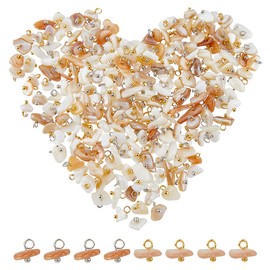 SUPERFINDINGS 200Pcs 2 Colors Natural Trochus Shell Charms Beach Seashells Nuggets Charms with Brass Gold Silver Loops Summer Seashells Craft Charm for DIY Jewelry Making
