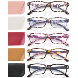 JOLISU Reading Glasses for Women Men - 5 Pack Ladies Stylish Readers Computer Eyeglasses W/Spring Hinge - Blue Light Blocking Glasses Anti Eyestrain 1.75