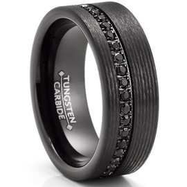 Metal Masters Mens Black Tungsten Carbide Wedding Band Cubic Zirconia Eternity Ring Comfort-Fit 8MM
