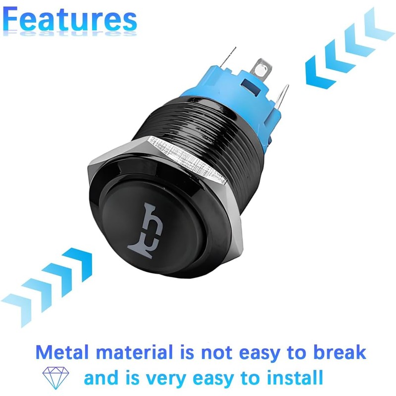 Horn Button, 12V 10A 16MM Heavy Duty Stainless Steel Momentary