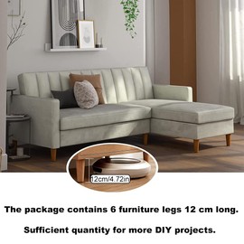 LCOUACEO Furniture Feet, Wooden Table Legs, Pack of 4, Conical Furniture Legs, Replacement 12 cm Sofa Feet, Wooden Legs for Furniture, Cabinet Legs, Cabinet Feet with Mounting Plate, Rubber Pads for