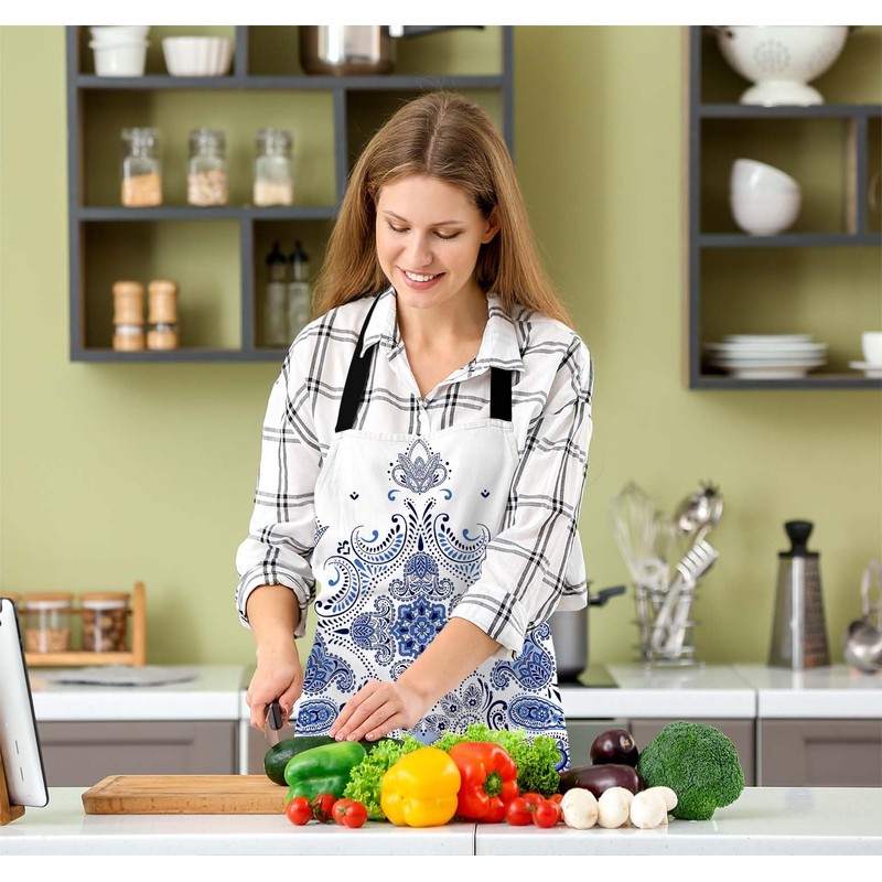 Xuwenz Paisley Pattern Apron Adjustable Neck Bib Apron for Men