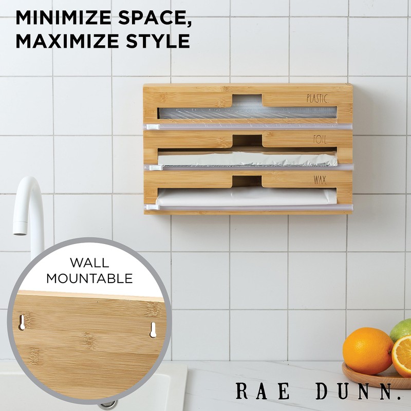 Rae Dunn 3 in 1 Wrap Organizer with Cutter, Plastic