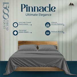 Mayfair Linen 100% Egyptian Cotton Sheets Queen Size - 1500 Thread Count 4 PC Queen Sheet Set Egyptian Cotton, Sateen Weave Sheets Queen Size, High Thread Count Sheets, 19" Deep Pocket - Dark Grey