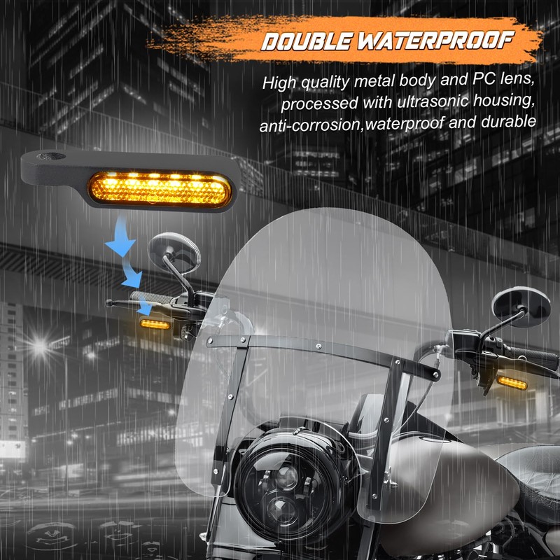 NTHREEAUTO Universal Motorcycle Turn Signals Front Handlebar Sequential LED Blinkers