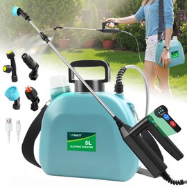 Battery Powered Sprayer 1.35 Gallon, 2025 Electric Sprayer with 3 Adjustable Speeds, 4 Mist Nozzles, Rechargeable Handle, Retractable Wand, Garden Sprayer with Adjustable Shoulder Strap for Weed Lawn