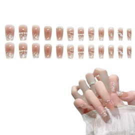 Phyxiul Nail Tip, Nail Seal, 3D Nails, 24 Pieces, Elegant, Cute, Short, Medium Length, French Nails, Colors in inches, Fashion, Nails, Wedding Nail Tip, Bride Nail