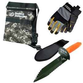 Serious Detecting Treasure Pouch with Digging Tool and Gloves for Metal Detecting (Camo Pouch)