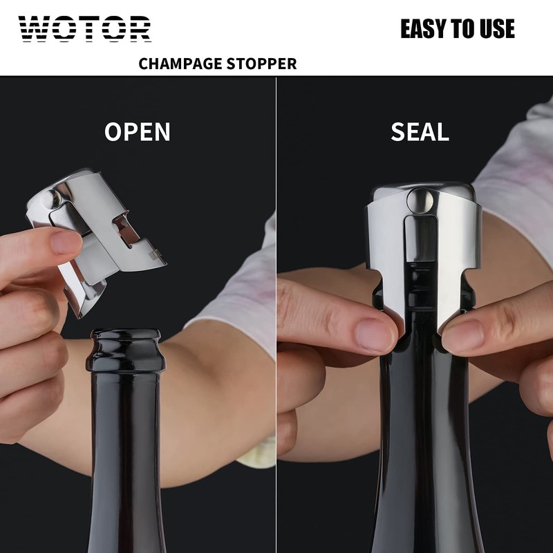 WOTOR Champagne Stoppers Stainless Steel, Prosecco Bottle Stopper with Food