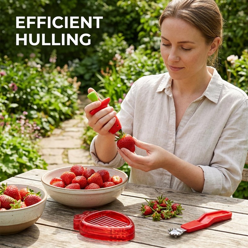4-Piece Fruit Preparation Tools for Quick Snacks and Desserts, Strawberry