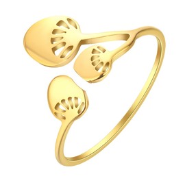 LUTAKU Cute Mushroom Finger Rings for Women Girls, Stainless Steel Minimalist Forest Ring Nature Jewelry Gift (gold)