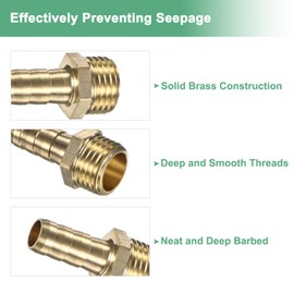 M METERXITY 4-Pack Brass Hose Barb Fittings, 8mm x G1/4 Male Couple Hose Connector with Stainless Steel Hose Clamp & PTFE Tape, Barbed Air Hose Repair Fitting Adapter Kit