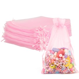 Organza Bags, Organza Bags 4x6, 60 PCS Small Mesh Bag Drawstring, Pink Sheer Wedding Party Favor Bag, Small Mesh Gift Pouches Jewelry Mini Candy Pouch for Wedding, Baby Shower, Birthday Party Supplies